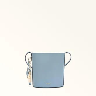 Furla Roxie Bucket Bag M Carta Da Zucchero Blue Textured Leather Woman
