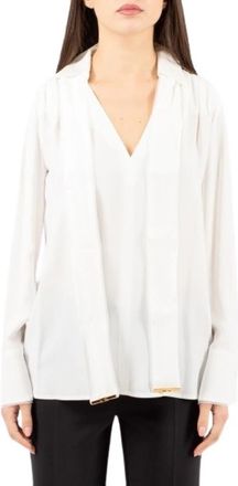 Elisabetta Franchi Viscose Georgette Blouse met Sjerp - Dames - Blouses - Beige - M - Organza - Overhemden