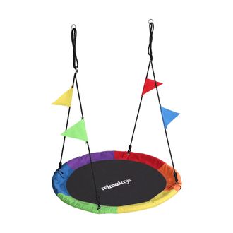 Relaxdays Relaxdays Columpio Nido Redondo, Con Banderines, Ni&ntilde;os, Ajustable, Exterior, &Oslash;: 120 Cm, Hasta 100 Kg, Multicolor