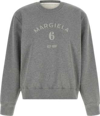 Maison Margiela Hoodies & sweatvesten, Dames, Grijs, M, Katoen, Logo-print Sweatshirt met ronde hals