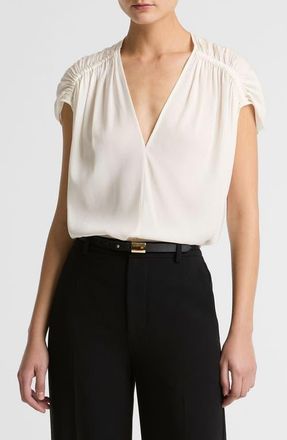 Vince Gathered Cap Sleeve Stretch Silk Top in Off White at Nordstrom, Size X-Large