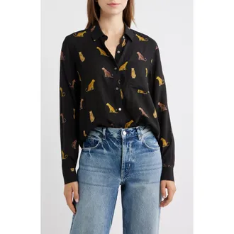 Rails Josephine Wild Cats Print Button-Up Shirt in Onyx Wild Cats at Nordstrom, Size X-Small