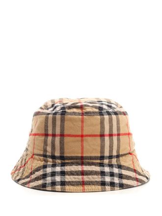 Burberry Check Cotton Bucket Hat Cappelli Beige-Donna