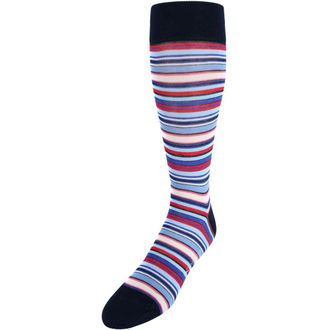Trafalgar Store Brady Multi Stripe Mid-Calf Mercerized Cotton Socks in Navy, Blue, Cream at Nordstrom
