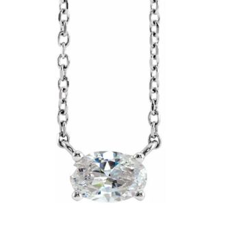 Pompeii3 1/2Ct Oval Sideways Solitaire Lab Grown Diamond Necklace in White or Yellow Gold