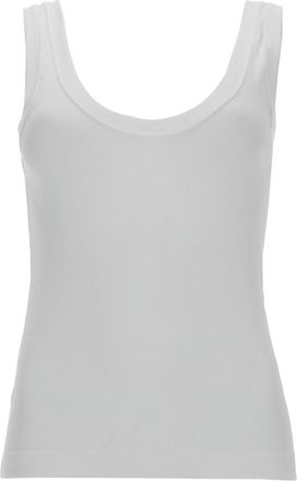 Brunello Cucinelli White Solid Scoop Neck Top