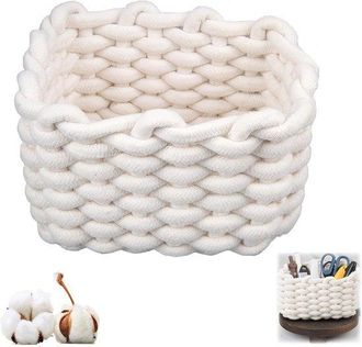 OEM Cestino Portaoggetti In Cotone, Cestino Intrecciato Bianco Con Filato Spesso, Organizer Per Bagno, Scrivania, Tavolo Da Trucco, Fasciatoio, Cosmetici,