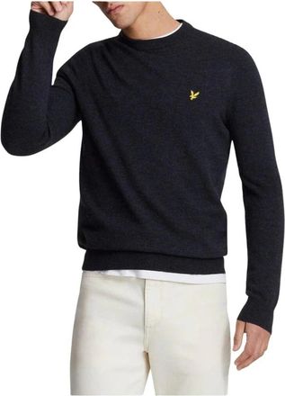Lyle & Scott Groene Gebreide Trui Lange Mouwen Ronde Hals - Heren - Ronde hals truien - Blauw - M - Wol - Truien & Vesten