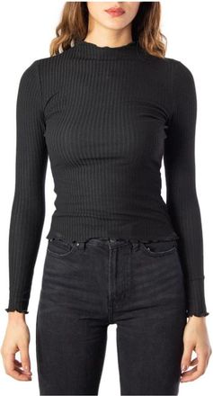 Only Zwarte Geribbelde Gebreide Mock Neck Top - Dames - Coltruien - Zwart - XS - Polyester - Truien & Vesten