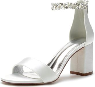 Generic Bridal Shoes Womens Block Heel Wedding Heels Sandals Open Toe Heels Wedding Shoes Formal Prom Party Dress Shoes 8Cm,Ivory,10 UK