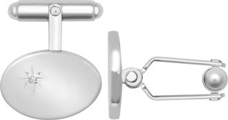 Jewelco London Silver Diamond Star-set Oval Swivel Back T-Bar Cufflinks - ACL021