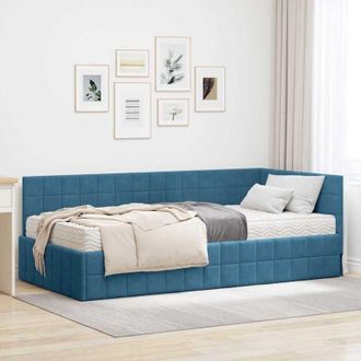 vidaXL Estructura De Cama Esquina Con Colch&oacute;n 2 Pcs Azul Terciopelo Vidaxl