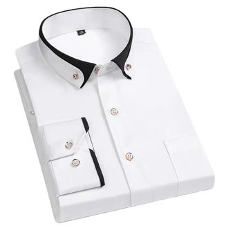 Generic Mens Long-Sleeved Shirts Crystal Button Collar Top Dress Business Casual Shirts