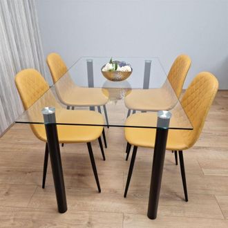 Kosy Koala Kosy Koala - White Clear Glass Dining Table with 4 Chairs - Dining Kitchen Room Furniture