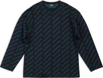 Balenciaga Mini Allover Logo Sweater Dark Blue Green 736247T32334301