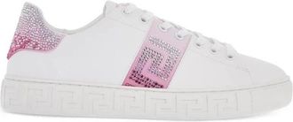 Versace Schoenen, Dames, Wit, 38 EU, Polyester, Greca Medusa Studded Sneakers