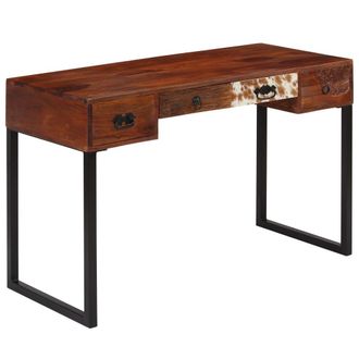 vidaXL Escritorio Madera Maciza Acacia Cuero Aut&eacute;ntico 117x50x76 Cm Vidaxl