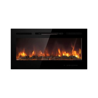 Dmora Chimenea El&eacute;ctrica Dtamborin, Estufa El&eacute;ctrica, Hogar El&eacute;ctrico De Pared, Chimenea Moderna, Made In Italy, 14x102 H55 Cm, Negro - Dmora