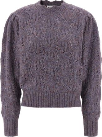 Isabel Marant Celestine Gebreide Alpaca M&eacute;lange Trui - Dames - Ronde hals truien - Paars - XS - Truien & Vesten