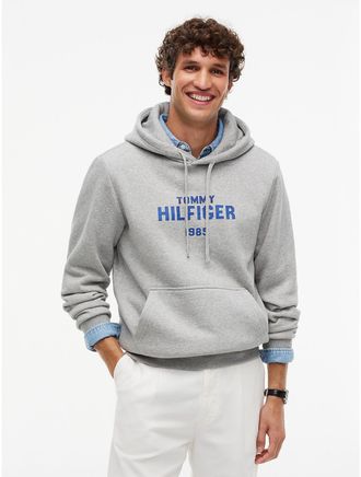 Tommy Hilfiger Mens Classic Hilfiger Logo Flex Fleece Hoodie - Light Grey Heather - XXL