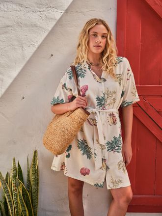 Fat Face FatFace Cleo Ivory Sketched Shells Regular Shirt Dress