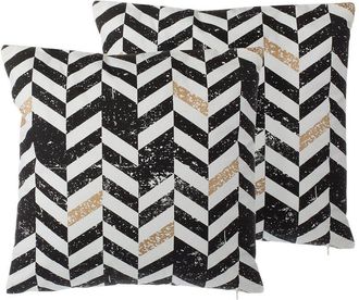 Beliani Conjunto De Cojines Decorativos De Algod&oacute;n Blanco Y Negro 45 X 45 Cm Patr&oacute;n De Chevron Decoraci&oacute;n Moderna Glamour Helconia