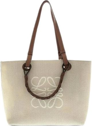 Loewe Pre-owned Tote Bags, male, Beige, Size: ONE SIZE Pre-owned Anagram Tote Small Canvas Calf Tote Bag