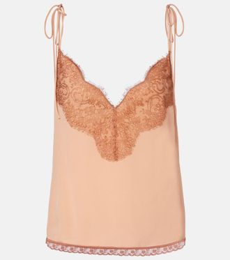 Valentino Top in crêpe de chine di seta con pizzo