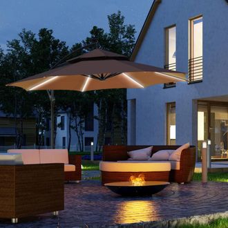 OUTSUNNY 3(m) Cantilever Parasol Hanging Banana Umbrella w/ lights in Brown