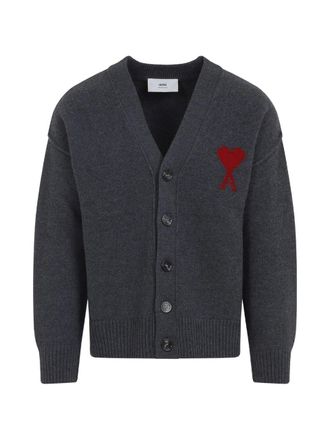 Ami v Neck Cardigan With Contrasted Ami de Coeur