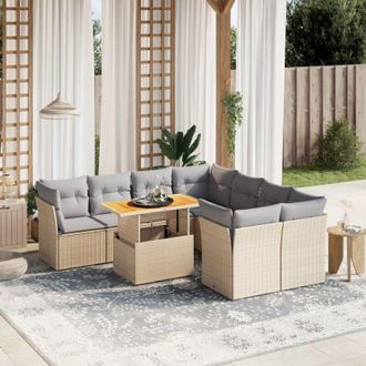 vidaXL Set De Sof&aacute;s De Jard&iacute;n 9 Pzas Con Cojines Rat&aacute;n Sint&eacute;tico Beige Vidaxl