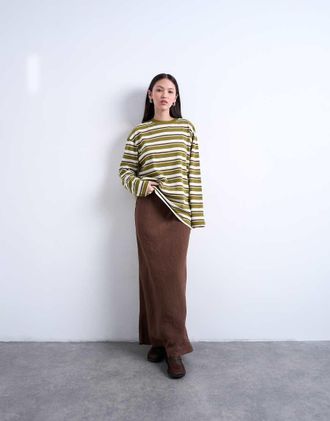 Topshop Gonna midi taglio sbieco in cupro morbidissimo color cioccolato-Marrone