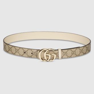 Gucci Reversible GG Marmont Belt, Beige, GG Canvas