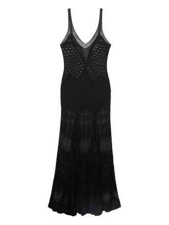 Blumarine patterned V-neck maxi dress - women - Cotton/Polyamide - L - Black