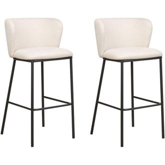 Beliani Set di 2 sedie da bar moderne Sgabelli con sedile imbottito in tessuto bianco sporco Senza braccioli Schienale curvo Gambe nere Mina