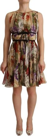Dolce & Gabbana Beige Floral Sleeveless Round Neck Mini Womens Dress (Pre-Owned)