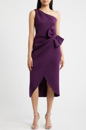 Eliza J Bow One-Shoulder Cocktail Dress in Eggplant at Nordstrom, Size 10