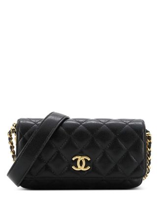 Chanel Twist Your Buttons Flap Clutch with Chain Quilted Caviar crossbody bag - Zwart