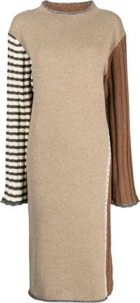 YanYan Knits long-sleeve knitted midi dress - women - Lambs Wool - M - Brown