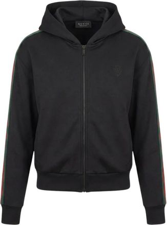 Gucci Katoenen Jersey Ritsjack met Web - Dames - Vesten met rits - Zwart - L - Katoen - Hoodies & sweatvesten