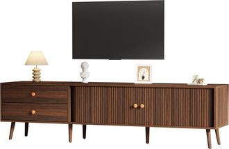 STILVORA Mueble Tv Con 2 Puertas De Persiana Y 2 Cajones, Para Televisor De Hasta 80 Pulgadas, Mdf, Nogal 180 &times; 40 &times; 46.5 Cm
