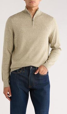14th & Union Quarter Zip Organic Cotton & Cashmere Sweater in Tan Heather- Olive Marl at Nordstrom Rack, Size Xx-Large