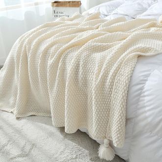 OEM Manta, Manta De Lana Tejida Suave, Con Pompones, Manta Bohemia, Manta Acogedora, Manta Para Sof&aacute;, Cama, Sill&oacute;n, Rosa Oscuro, 130 X 200 Cm