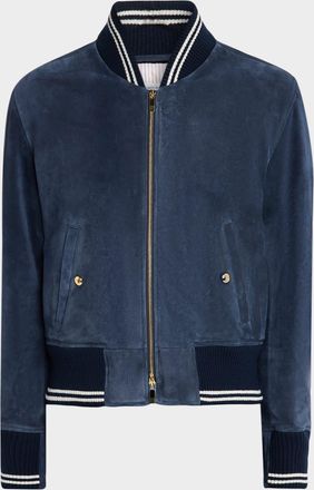 Thom Browne Mens Suede Rib-Knit Blouson Jacket