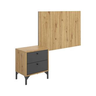 Dmora Dmora - Cabecero Dbissec, Cabecero De Cama Para Habitaci&oacute;n Individual, Cabecero Para Cama Individual Con 1 Mesa De Noche, 99x3h61 Cm, Roble Y Antracit