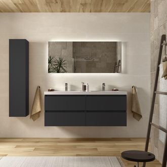 Cygnus Bath Salgar - Mueble De Ba&ntilde;o Bequia 140 Cm Negro Mate Con Lavabo De Porcelana
