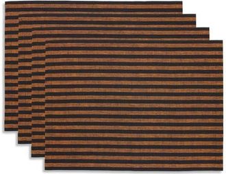 Solino Home Linen Placemats Set of 4, 14 x 19 Inch for Dining Table, Holiday and Everyday Table Decor - Amalfi Stripe in Pumpkin And Black at