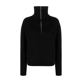 Courr&egrave;ges Zip-throughs, female, Black, Size: M Zip-Through Wool Sweater