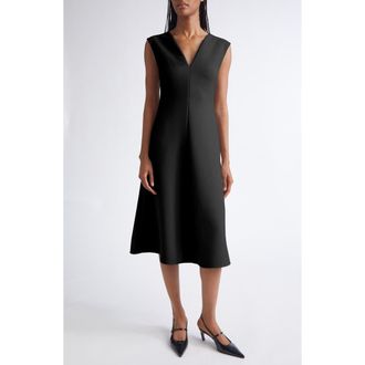 Emporio Armani Crepe V-Neck Midi Dress in Solid Black at Nordstrom, Size 10 Us