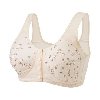 Generic Comfort Bras For The Elderly - Front Fastening Bras Non Wired Casual Breathable Printed Front Button Bra Push Up Comfy Wide Straps Everyday Bra Seamle
